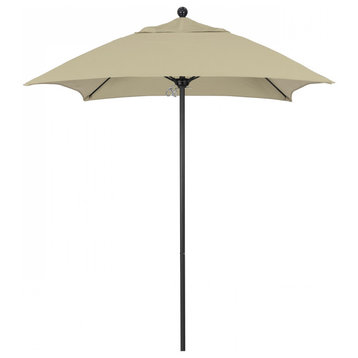 6' Patio Umbrella Black Pole Fiberglass Rib Push Lift Sunbrella, Beige