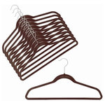 OnlyHangers - Slim-Line Chocolate Brown Shirt or Pant Hanger, Set of 20 - Keep your clothing looking freshly laundered and pressed with these wonderful closet additions in your choice of (10) exciting colors. The hangers sturdy construction helps preserve the shape of your clothes and keeps you looking professional around the clock. Prevent clothes from slipping with the soft, velvety surface of these useful hangers. Chrome tone hooks complement their attractive design. Their lightweight and ultra-thin design - just 1/4" wide - holds heavy winter coats as easily as spaghetti-strapped gowns.