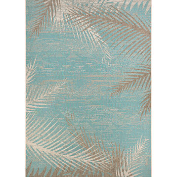 Couristan Monaco Tropical Palms Indoor/Outdoor Runner Rug, Aqua, 2'3"x7'10"