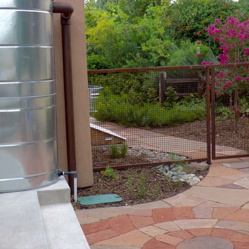 Valley backyard-Rainwater Cistern and Spiral Flagstone patio