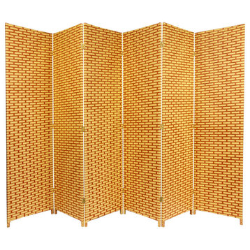 6' Tall Woven Fiber Room Divider, Natural/Rust, 6 Panel
