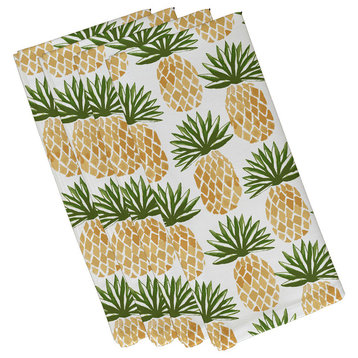 22"x22" Pineapple Stripes, Geometric Print Napkin, Green, Set of 4