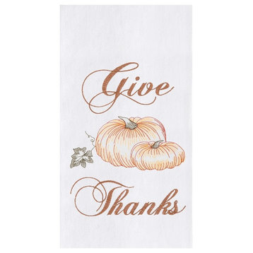 Give Thanks Pumpkins Elegant Fall Flour Sack Kitchen Dish Towel Embroidered