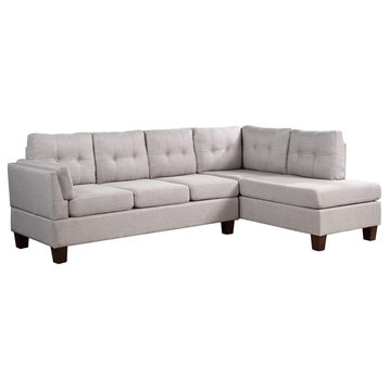 Dalia Light Gray Linen Modern Sectional Sofa With Right Facing Chaise