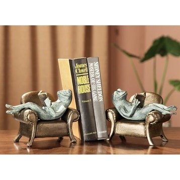 SPI Frogs Reading on Sofa Bookends