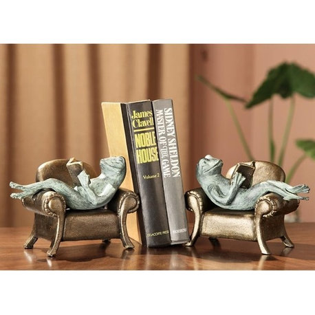 SPI Frogs Reading on Sofa Bookends