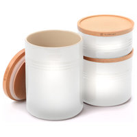 Le Creuset White Stoneware 3 Piece Canister with Wooden Lid Set