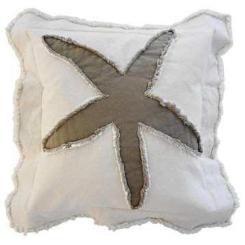 Coastal Frayed Edge Euro Pillow, Khaki Starfish Applique