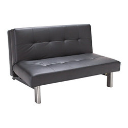 "Innovation" TJaze Black Leather Textile Sofa Bed / Stainless Steel Legs - Sofas