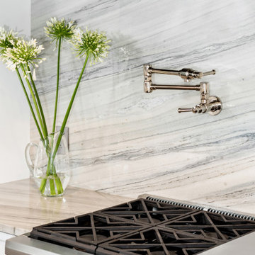 Foxtop Transitional Kitchen with Striking Quartzite Countertops