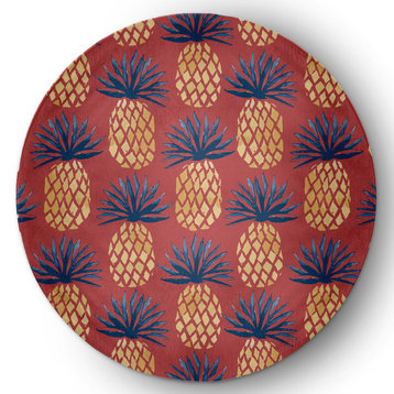 5' Round Pineapple Stripes Indoor/Outdoor Rug, Ligonberry Red
