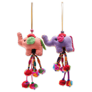 Novica Handmade Merry Pachyderms Cotton-Blend Ornaments (Pair)