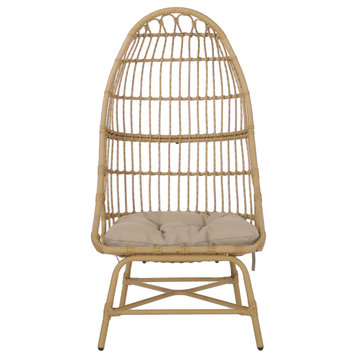 Cortina Outdoor Wicker Basket Chair With Cushion, Beige/Light Brown