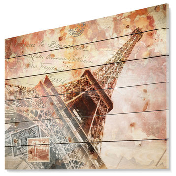 Designart Paris Eiffel Towerparis Contemporary Wood Wall Art 46x36