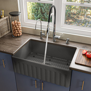 Concrete Color 30 inch Reversible Single Fireclay Farmhouse Kitchen Sink