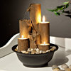 11" Tall Indoor Tiered Column Tabletop Fountain with 3 Candles