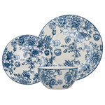 Godinger - Estate 12 Piece Dinnerware Set, Service for 4 - Elegant and eye-catching beautifully Intricate floral patterns planted in cool blues. Mix with white porcelain dinnerware and serve ware to create a welcoming spring table.