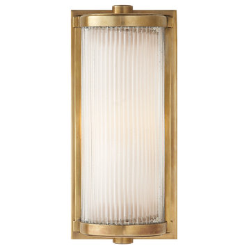 Dresser Short Glass Rod Light in Hand-Rubbed Antique Brass with Frosted Glass Li