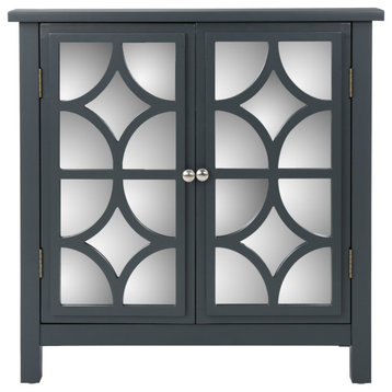 GDF Studio Melee Fir Wood Double Door Cabinet With Mirrored Accents, Charcoal Gray