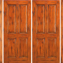 Entry Prehung Double Door with Two Sidelites, Knotty Alder 4-Panel - Front Doors