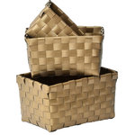 Evideco - Checkered Woven Strap Storage Baskets Totes Set of 3, Gold - - HIGH-QUALITY: This set of 3 storage baskets is made of durable Polypropelene, it will last for years