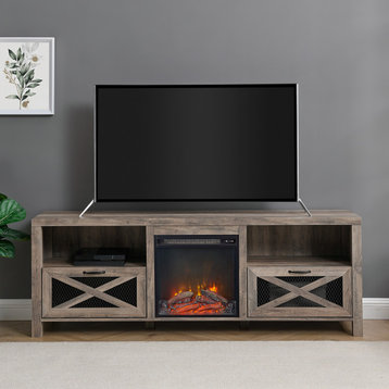 70" Rustic Farmhouse Fireplace TV Stand, Gray Wash
