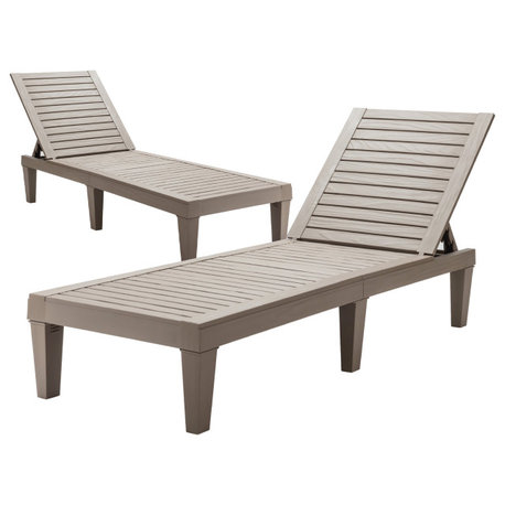 Costway 2 PCS Patio Lounge Chair Chaise Recliner Weather Resistant Adjust Brown
