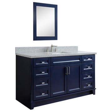 61" Single Sink Vanity, Blue Finish And Gray Granite And Rectangle Sink