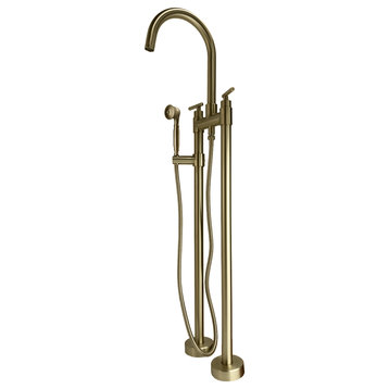 Saturn Double Handle Clawfoot Tub Filler Faucet, Brushed Gold, Float Handle