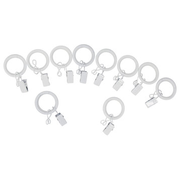 1" Nylon-Insert Curtain Rings With Clips and Eyelets, Set of 8, Glossy White