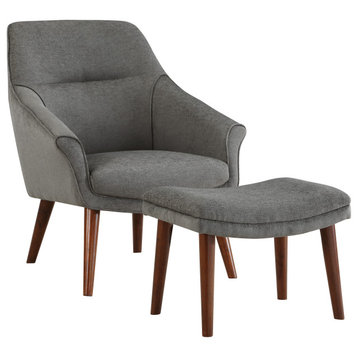 Waneta Chair and Ottoman, Charcoal Fabric With Medium Espresso Legs