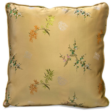 Gold Silk Floral Pillow