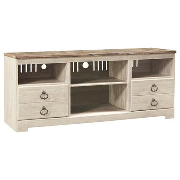 Bowery Hill Coastal Wood 63"" TV Stand with Fireplace option in Whitewash Finish
