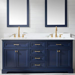 Design Element - Milano Single Vanity, Blue, 72" - Combining classic charms with modern features, the elegant Milano vanity collection by Design Element will instantly transform your bathroom into a work of art. All Milano vanity cabinets are constructed from solid birch hardwood and paired with a 1 inch thick white quartz countertop and backsplash. Soft closing doors and drawers provide smooth and quiet operations, while brushed finished metal hardware provides the perfect finishing touch. Other fine details include white porcelain sinks with overflow, dovetail joint drawer construction, predrilled holes to accommodate 8-inch widespread faucets, and multi-layer paint finish on the cabinets provide beauty and durability for years to come.