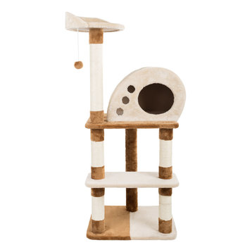 4-Tier Cat Tree 47.5" Beige Brown, Cat Condo