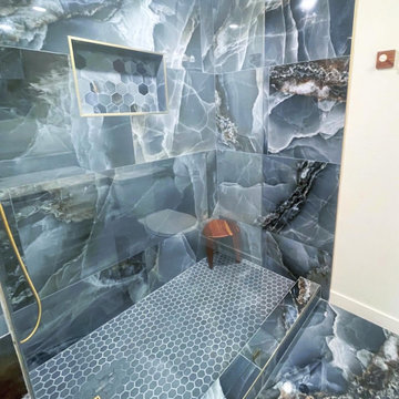 Dramatic Blue Walk-In Shower