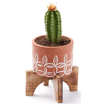 Daksha Terracotta Plant Pot With Wood Stand Small