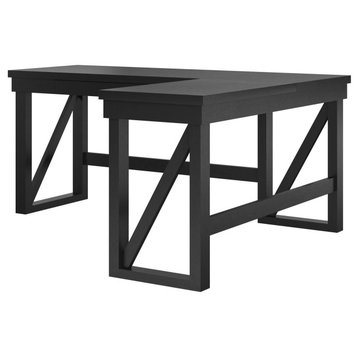 Modern L-Shaped Desk, MDF Frame With Crossed Sides 7 Lift Up Portion Top, Black