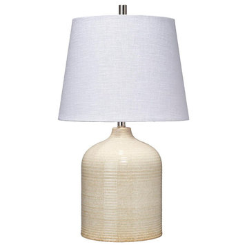Modern Farmhouse Taupe Milk Jug Shaped Table Lamp 22 in Ribbed Ceramic Round