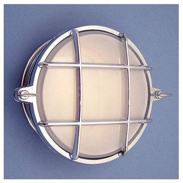Small Round Bulkhead Cage Sconce (UL Listed / Indoor/Outdoor), Chrome, Exterior
