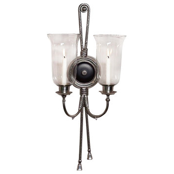 2-Lite Hurricane Sconce, Antique Silver and Black
