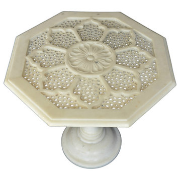 Traditional Indian Net Design White Marble Table