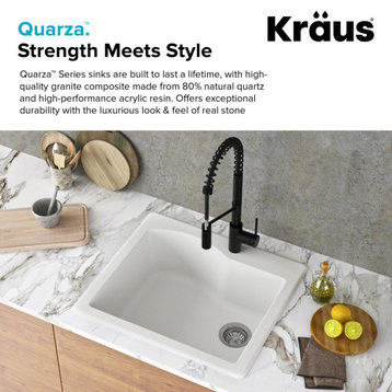 Quarza 25" Drop-In Undermount Granite Composite 1-Bowl Kitchen Sink, Brown
