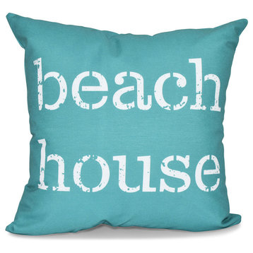 20"x20" Beach House, Word Print Pillow, Teal