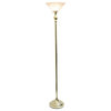 1 Light Torchiere Floor Lamp With Marbleized White Glass Shade, Gold