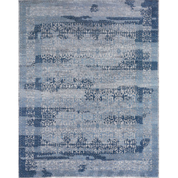 Cadence Hand-Knotted Wool and Bamboo Silk Light Blue/Gray Area Rug, 12'x15'