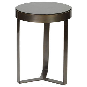Contemporary Metal and Stone Accent Table In Antique Brass, Black Granite