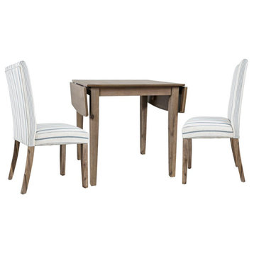 Eastern Tides Three Piece Upholstered Dining Set in Off-White with Blue Stripes