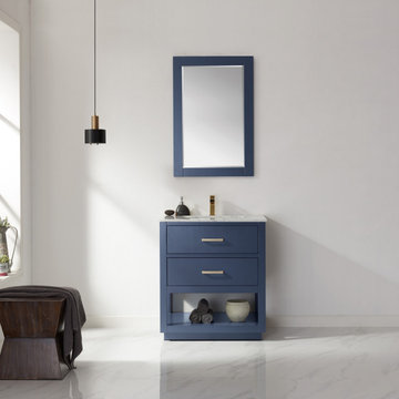 Remi 30" Single Bathroom Vanity Set in Royal Blue and Carrara White Marble Count