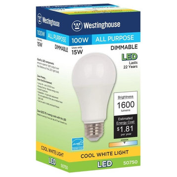 Westinghouse 5075000 Single 15 Watt Frosted Dimmable A19 Medium - Soft White